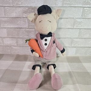 Pig With Carrot Plush Doll Decoration Long Leg Sitting Decor Easter Spring